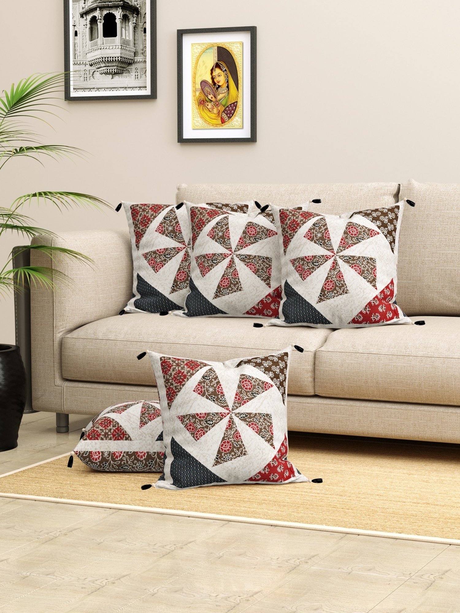 Living Roots Jaipuri Multicolor Cotton Cushion Covers - Set of 5