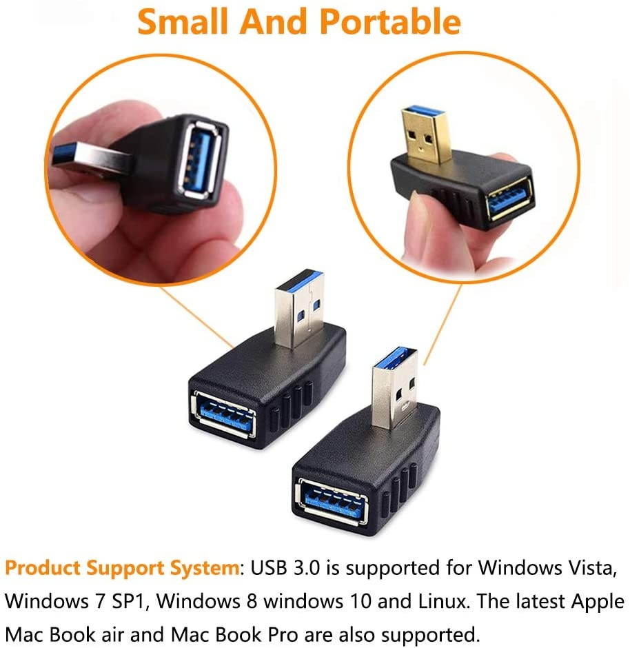 USB 3.0 Adapter 90 Degree Male to Female Coupler Connector Plug Left Angle and Right Anglefor ComputerU Disk Mouse and More(2 Pack)