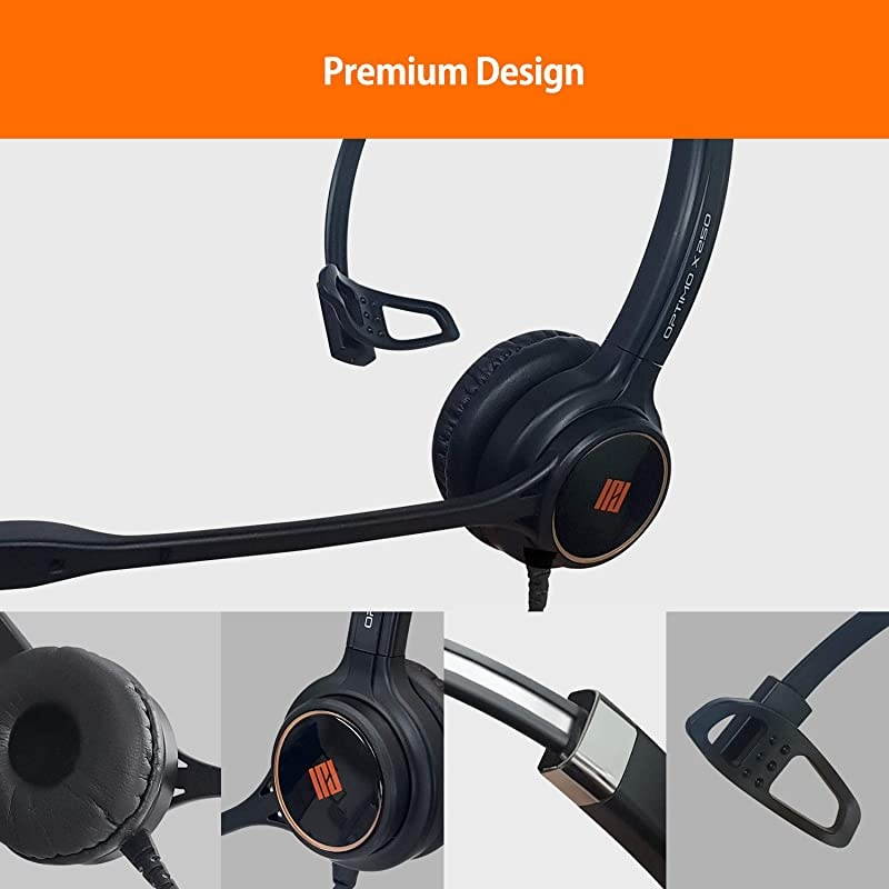 IPH250 OptimoX Single Ear Noise CancellingCorded Headset for Call CenterOfficeampLandline Phones with U10PS Bottom Cable w RJ9 Jack Cable Works with All Yealink ModelsSnomLG ampOther Phones