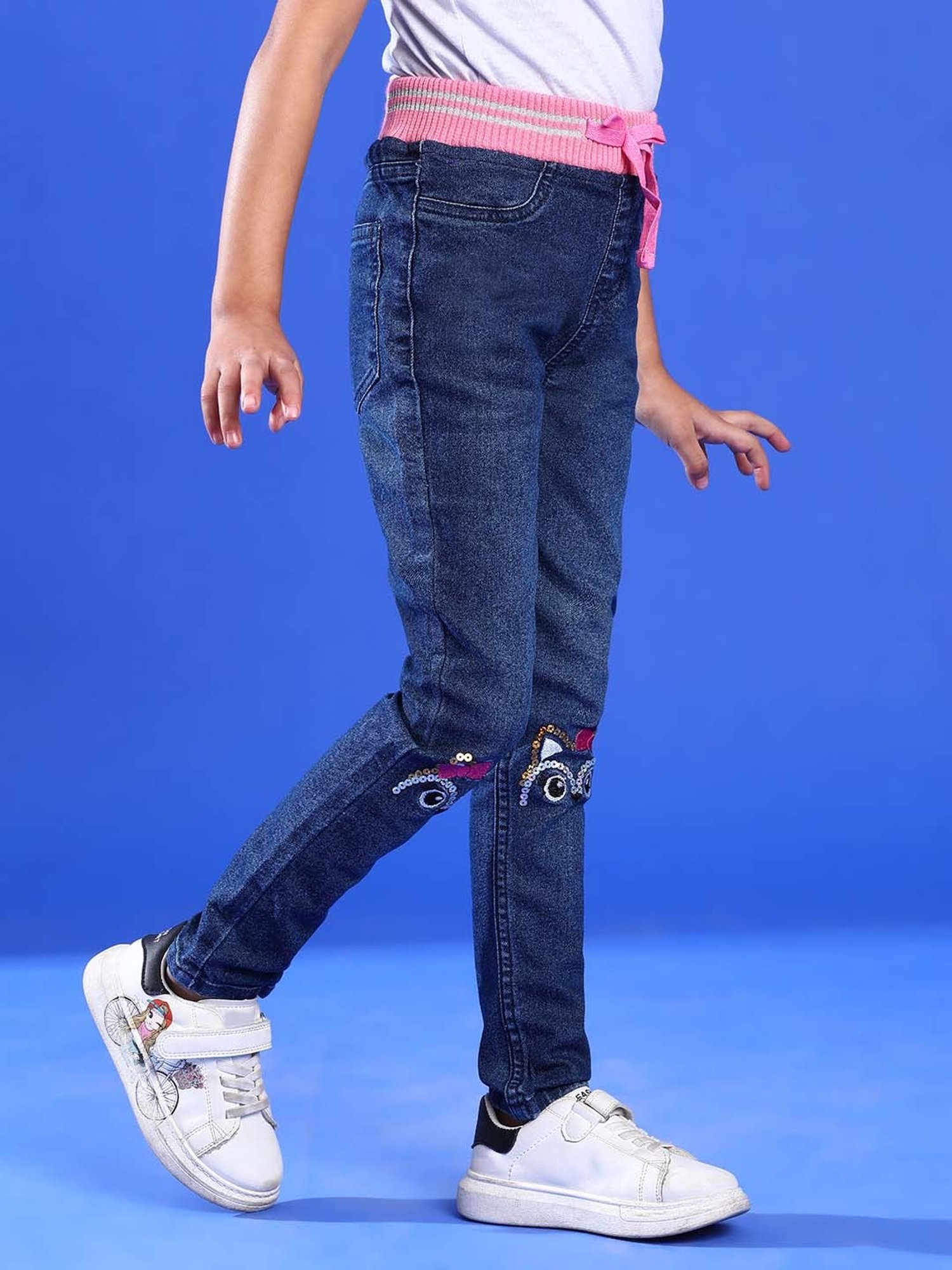 Tales & Stories Girls Blue Embellished Jeggings