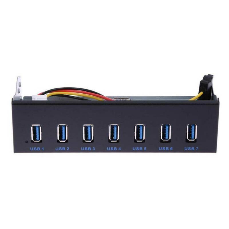 7 Port USB 3.0 5.25" Internal CD-ROM Bay Front Panel USB Hub, 7 x USB 3.0 to Motherboard USB 19 PIN Hub Splitter for Desktop