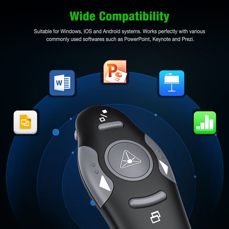 Wireless Presenter with Laser Pointer RF 2.4GHz Wireless Presenter Remote Presentation USB Control PowerPoint PPT Clicker