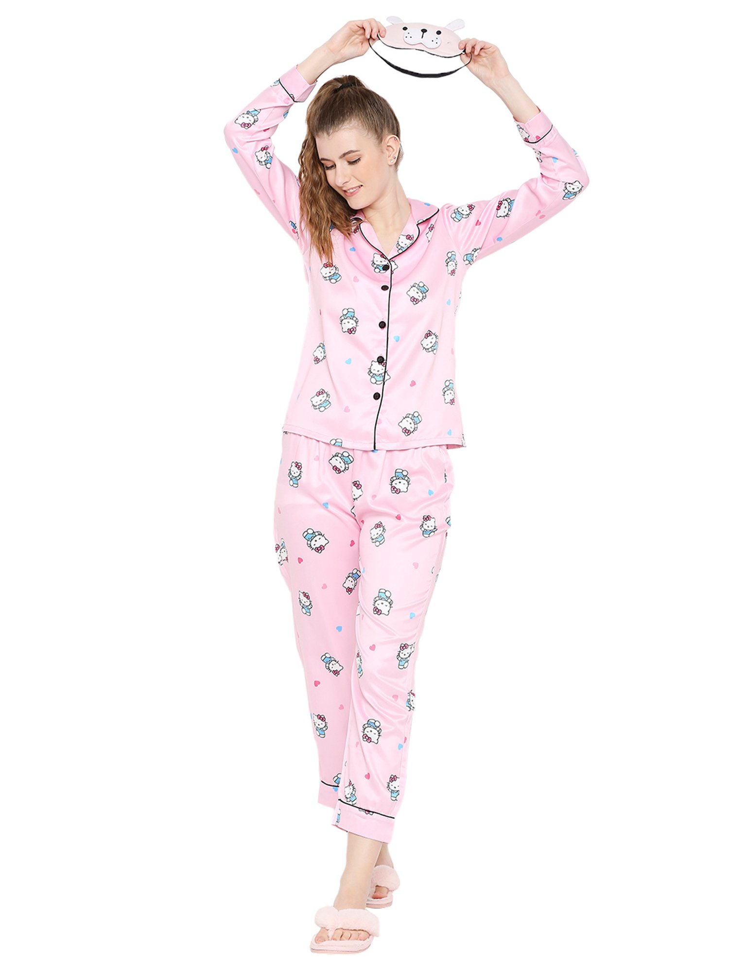 Smarty Pants Pink Satin Print Shirt With Pyjamas