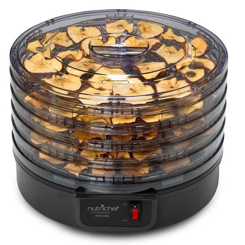 NutriChef PKFD14BK Kitchen Countertop Electric Food Dehydrator Preserver Machine with 5 Stackable Tray Racks for Jerky, Meat, Fruit, and Vegetables