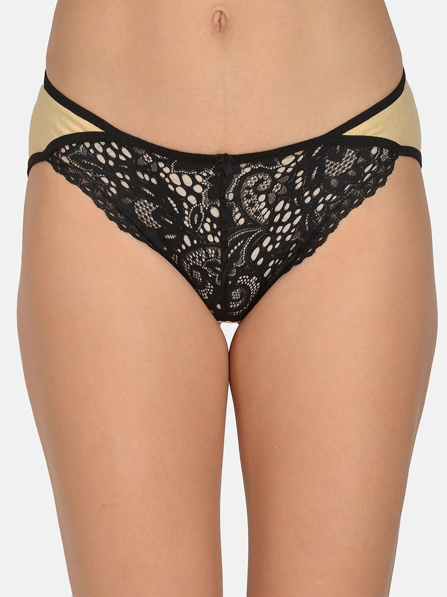 Mod & Shy Black & Beige Lace Hipster Panty