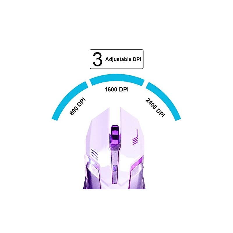 Wireless Rechargeable Gaming Mouse - USB Optical Mice with Silence Click, 3 Adjustable DPI, 6 Buttons, 7 Changing Breathing Backlight - GM07 White