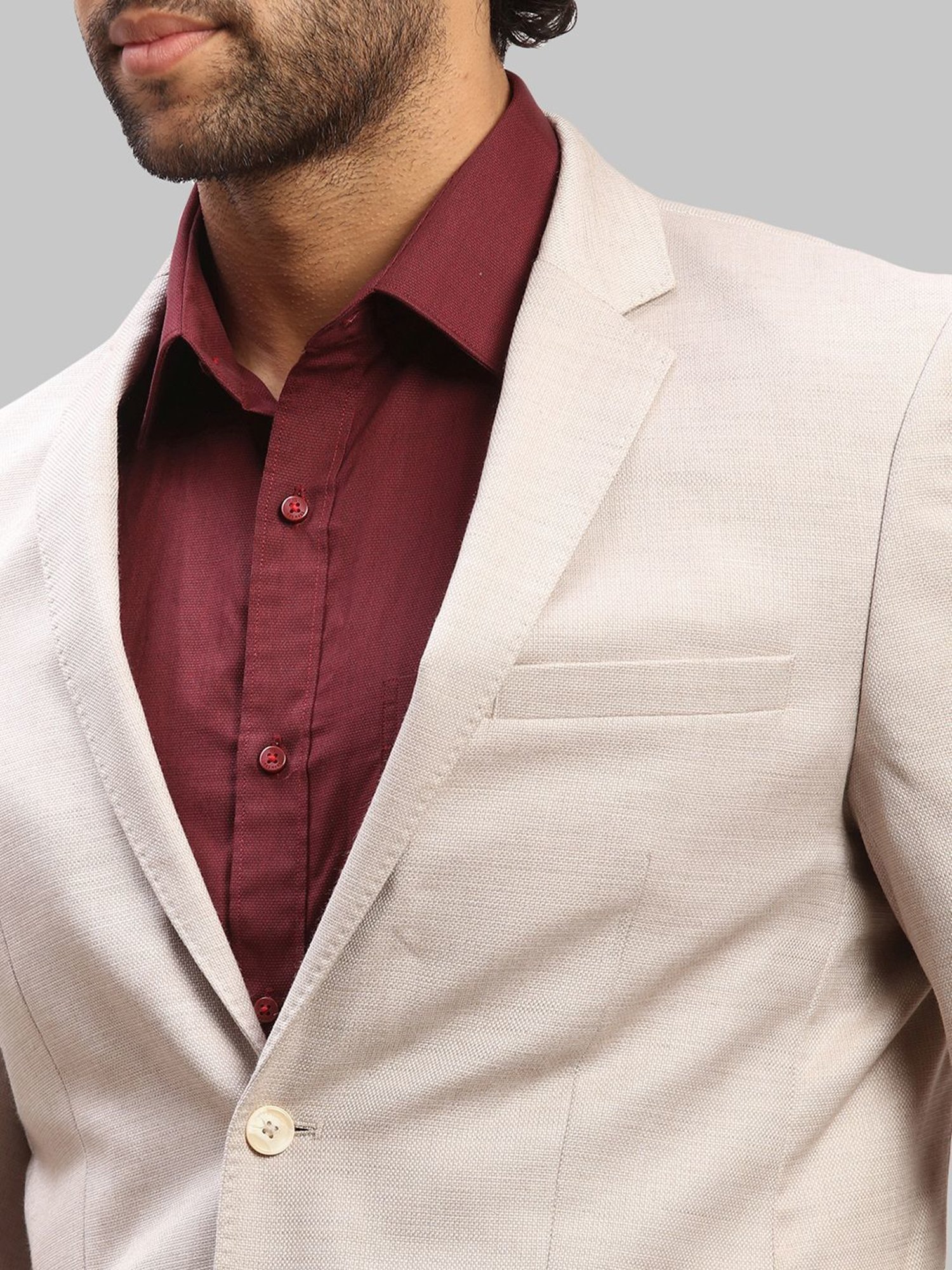 Parx Beige Regular Fit Self Pattern Blazer