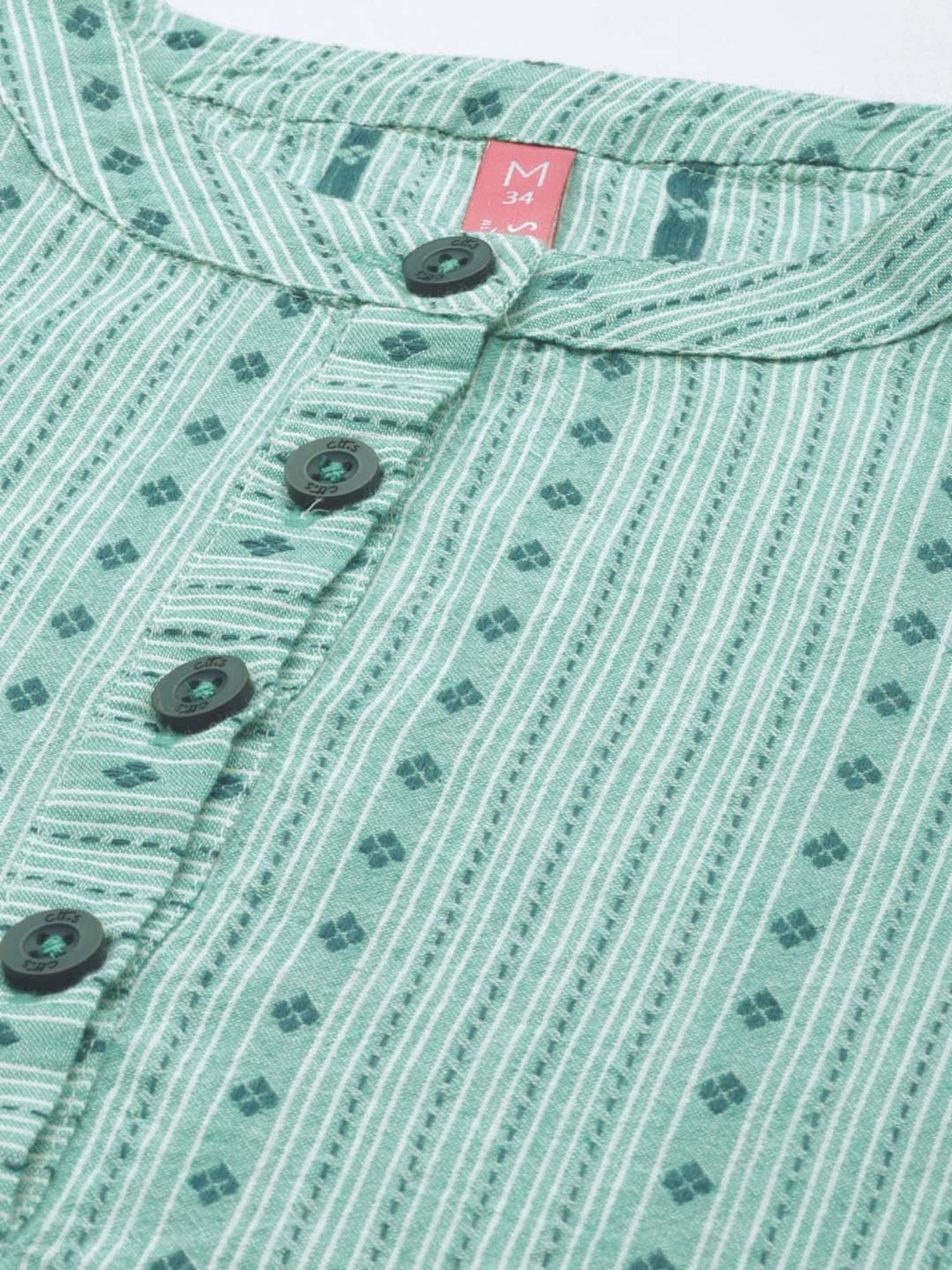 Clt.s Green Cotton Striped Kurti Palazzo Set