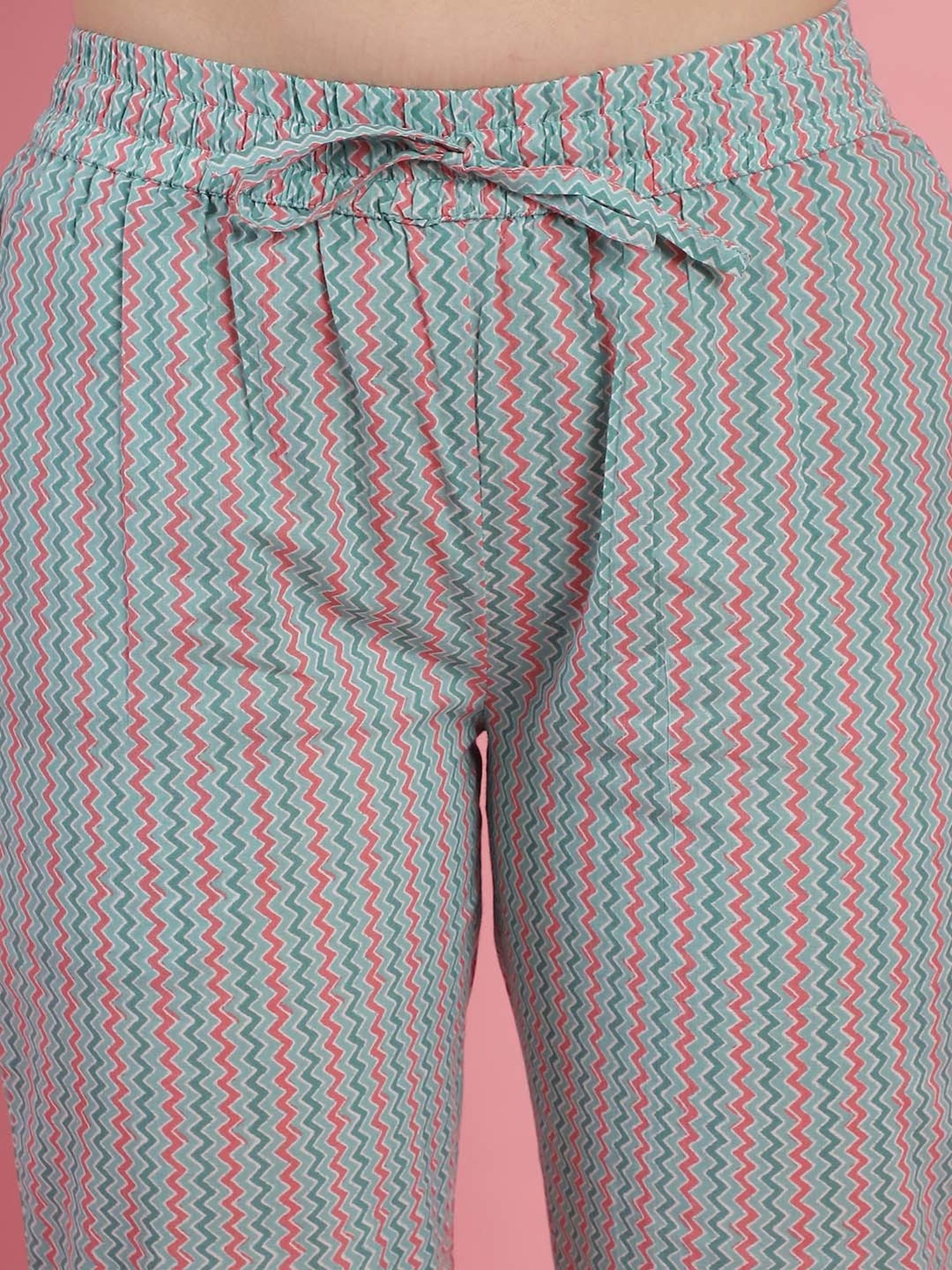 Prakrti Green Cotton Floral Print Top Pant Set