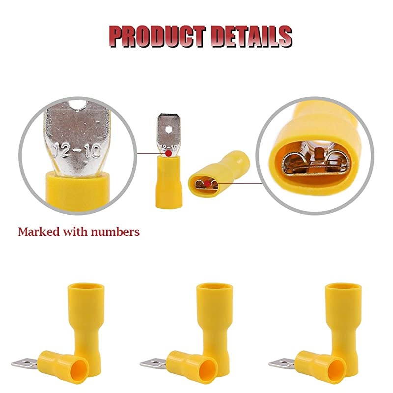 100pcs 12-10 Gauge Fully Insulated Male Female Spade Quick Splice Wire Terminals Wire Crimp Connectors Set