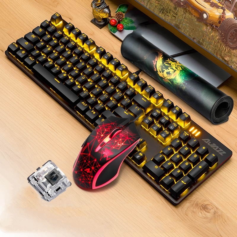 Ajazz AJ119  26 Anti-ghosting Keys, Ergonomic Design, Cool Exterior USB Wired Black Mechanical Green Color Backlit LED Keyboard And 2400DPI  Mouse Combo For Office And Game-Black