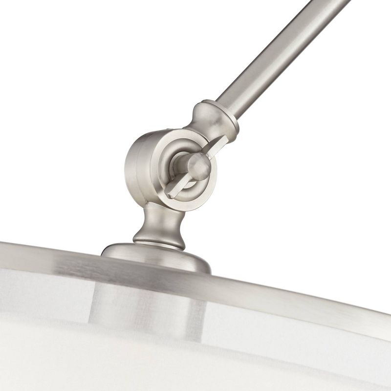 Possini Euro Design Modern Swing Arm Wall Lamp Brushed Nickel Plug-In Light Fixture Organza Drum Double Shade for Bedroom Bedside