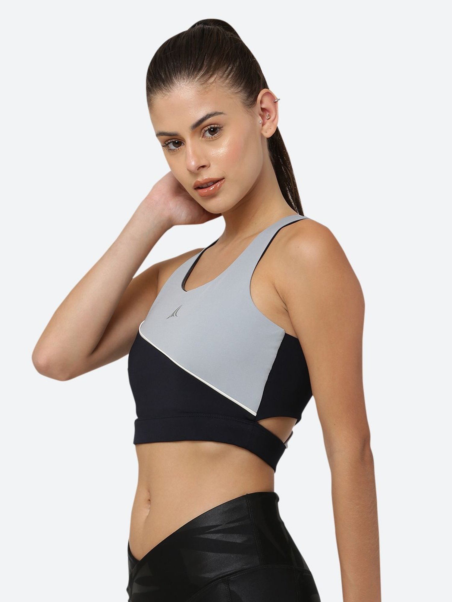 Fitleasure Steel Blue & Black Non Wired Padded Sports Bra