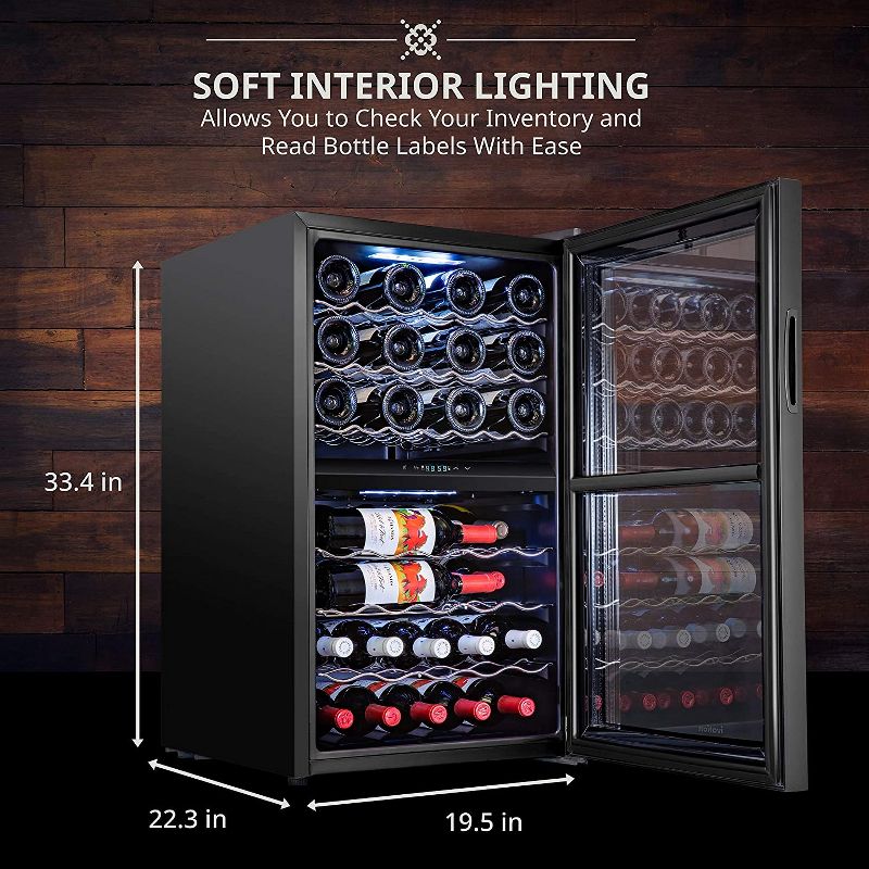 Ivation 43-Bottle Dual Zone Compressor Freestanding Wine Cooler Refrigerator - Black