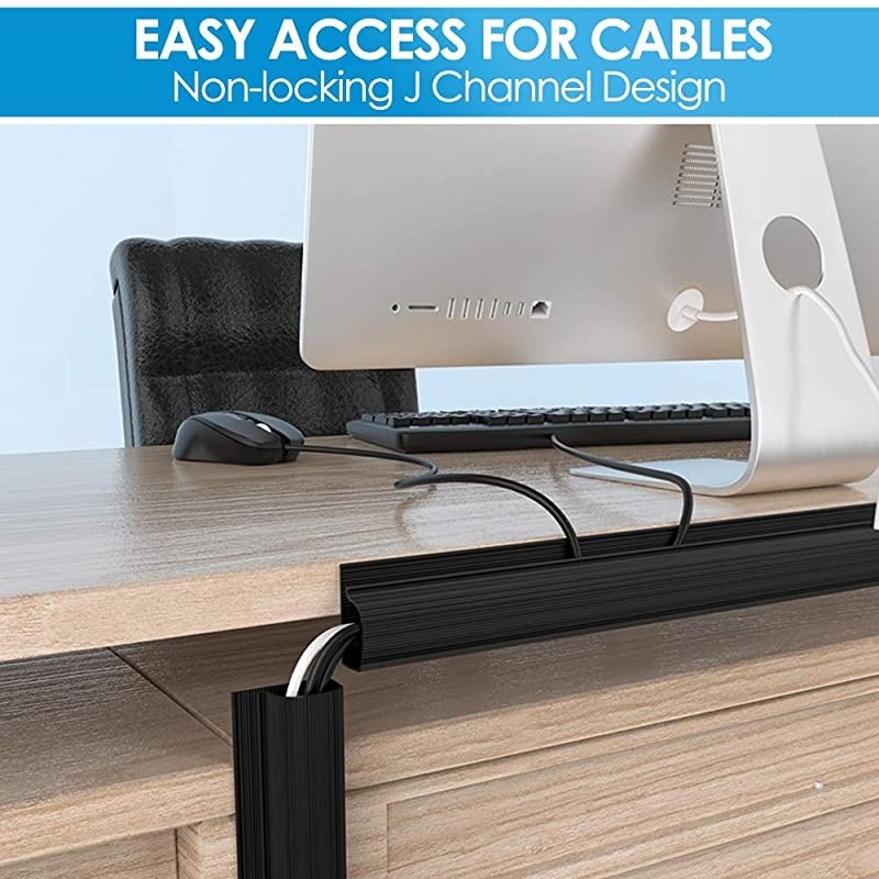 94quot J Channel Cable Raceway Desk Cord Organizer JCCR05 Computer Cable Management Under Desk with 196quot Mounting Tape 6 Count Desk Cable Tray for Office Home Kitchen 157quot Each Black