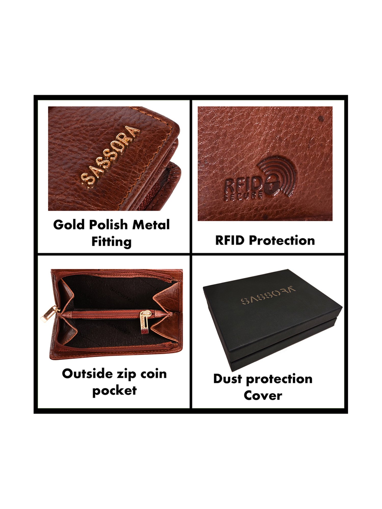 SASSORA Brown Solid Rfid Bi-Fold Wallet for Women