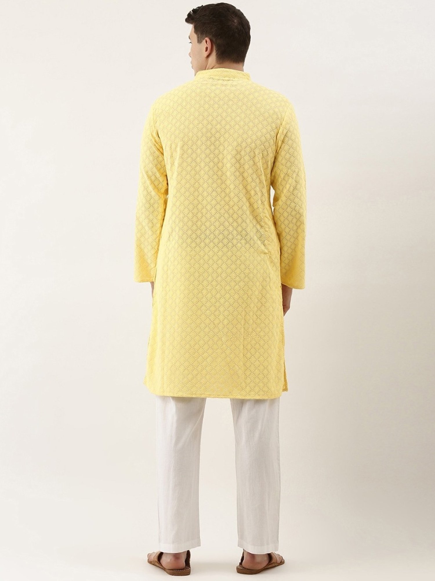 SWAGG INDIA Yellow Cotton Regular Fit Embroidered Kurta
