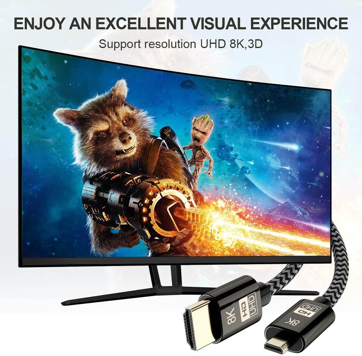 CABLEDECONN Micro HDMI to HDMI 2.1 8K Cable High Speed 8K@60Hz 4K@120Hz Male to Male Ultra HD HDR Adapter for Digital Cameras camcorders Tablets and Other Devices with Micro HDMI 1.5M