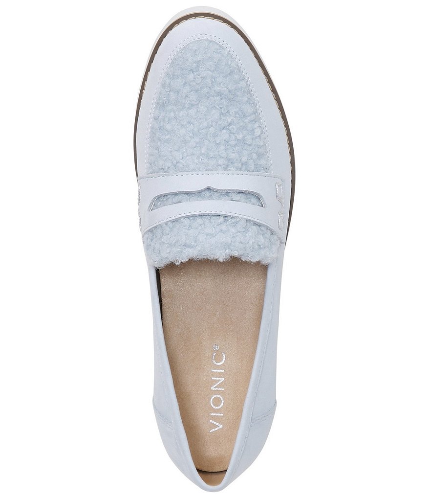 Vionic Cheryl Leather And Faux Curly Shearling Lugged Sole Penny Loafers