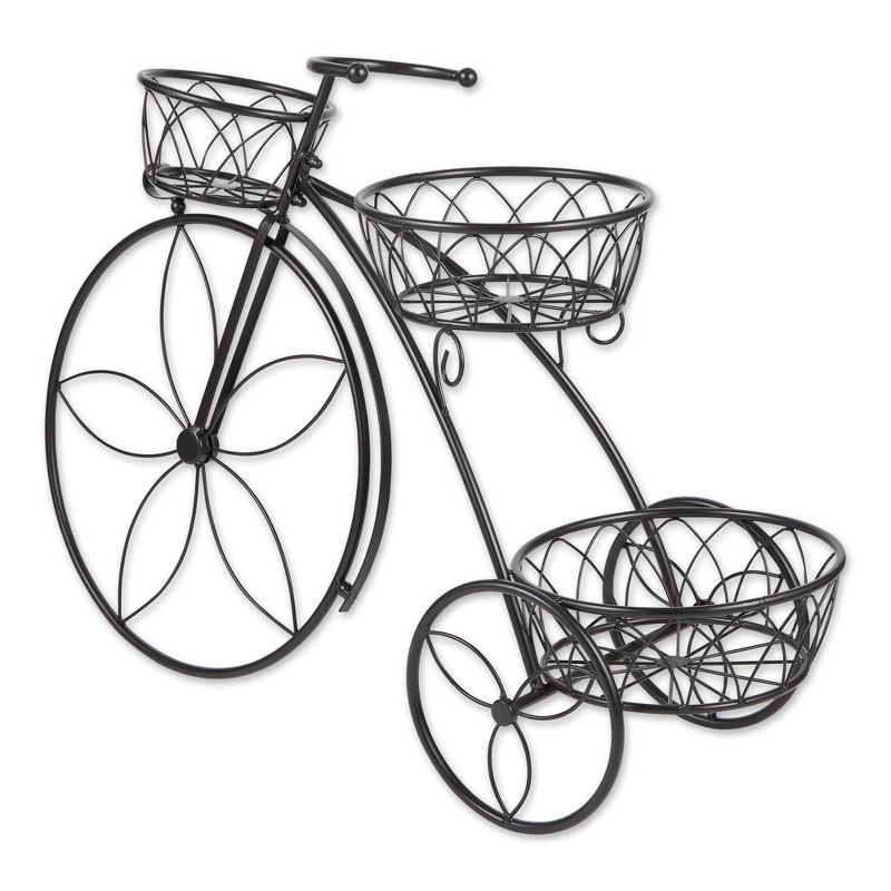 13.1" Indoor/Outdoor Iron Tricycle 3-Tier Plant Stand Black - Zings & Thingz