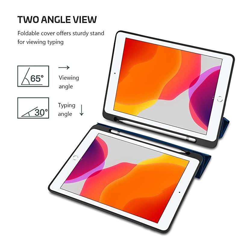 New iPad 102 Case 2020 8th Generation 2019 7th Generation with Pencil Holder and Flexible Soft TPU Back Cover Slim Steady Stand Protective Case for 102 iPad 8th iPad 7th Navy