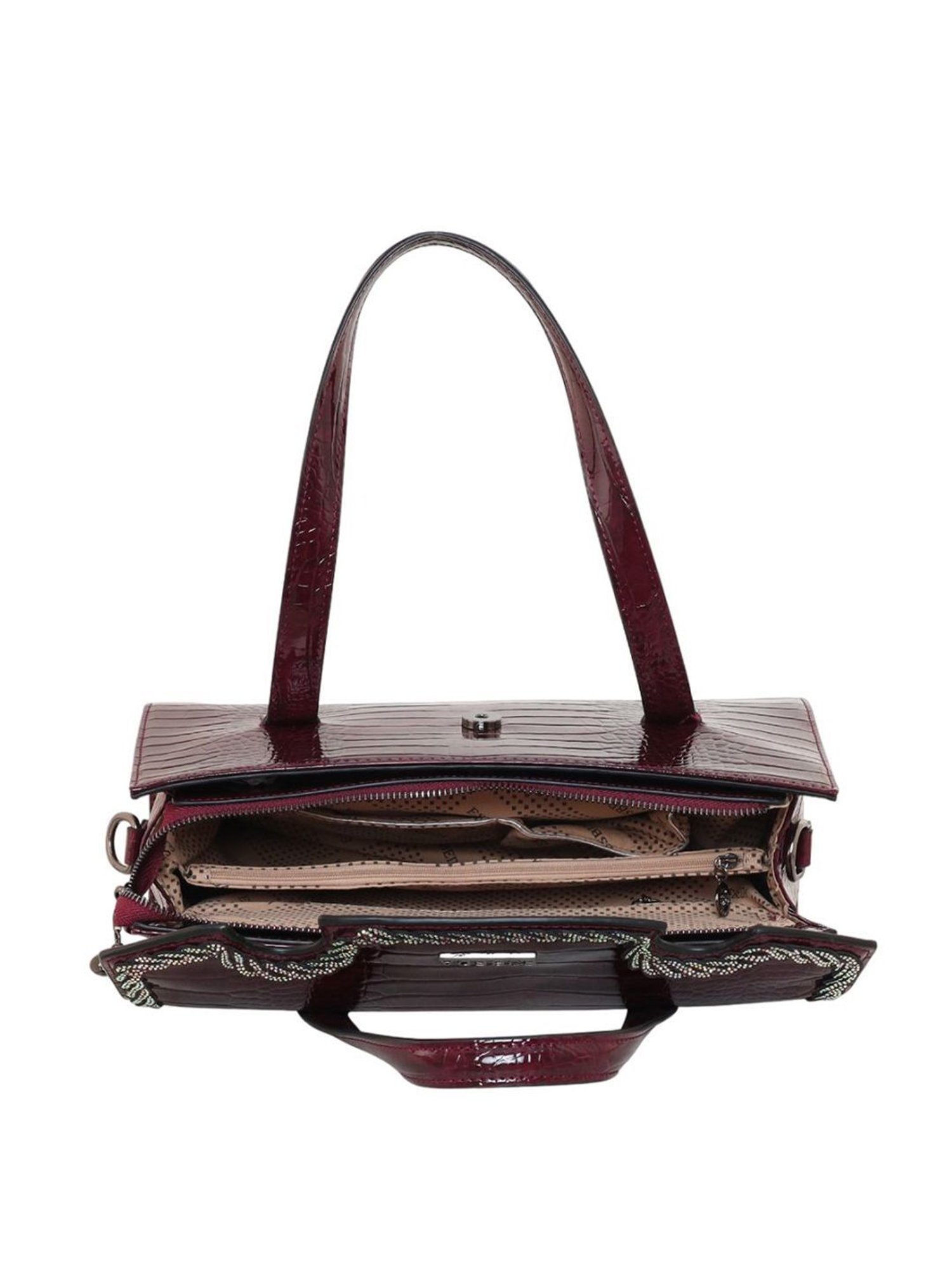 Esbeda Rectangular Maroon PU Textured Handbag