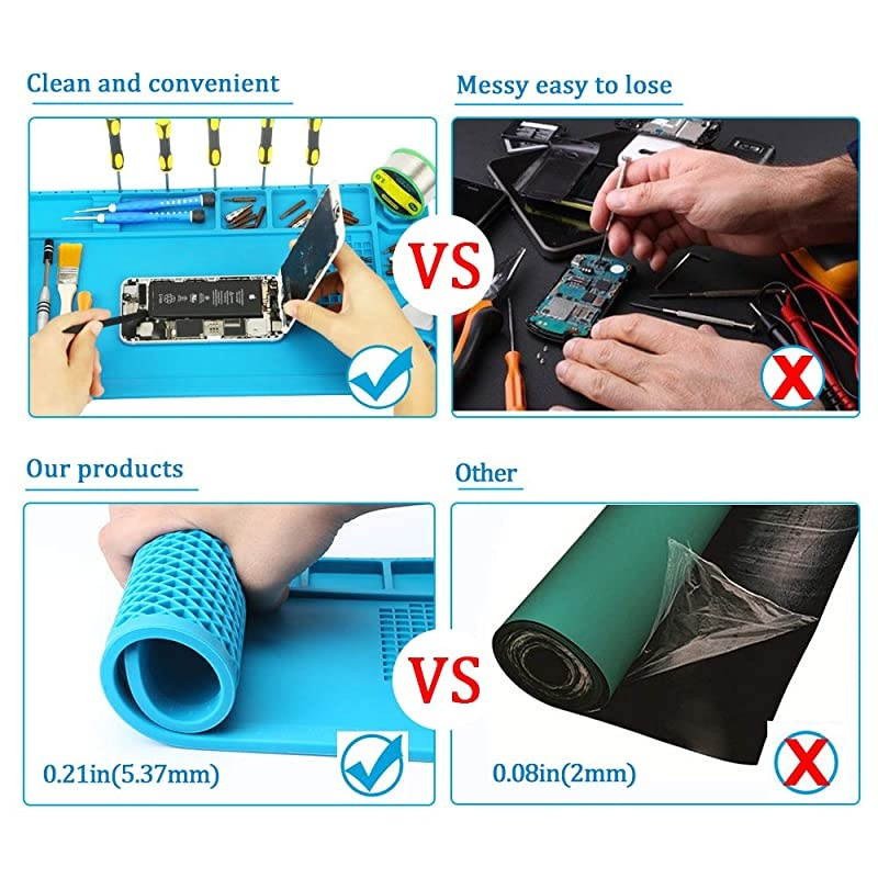 Heat Insulation Repair Mat  Magnetic Silicone Soldering Pad BGA Perfect for Soldering Iron Station Repair Watch Phone Computer Boune with AntiStatic Wrist Strap Size1583 Inches
