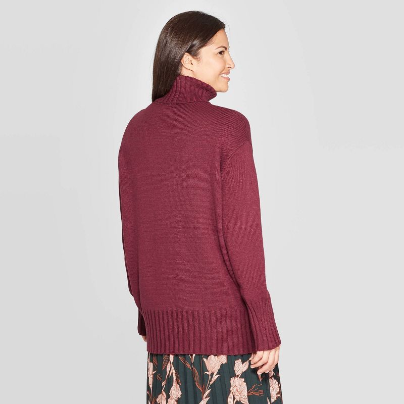 Women's Dolman Sleeve Turtleneck Tunic Sweater - A New Day™ Burgundy XS