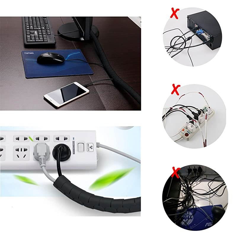 Black Cable Wire Organizer Cord Sleeve Management Cord Hider for Computer TV Desk  5 Feet EZ Cable Sleeve Bundler Flexible Expandable Home Office Management Wire Concealer with Clip Tool