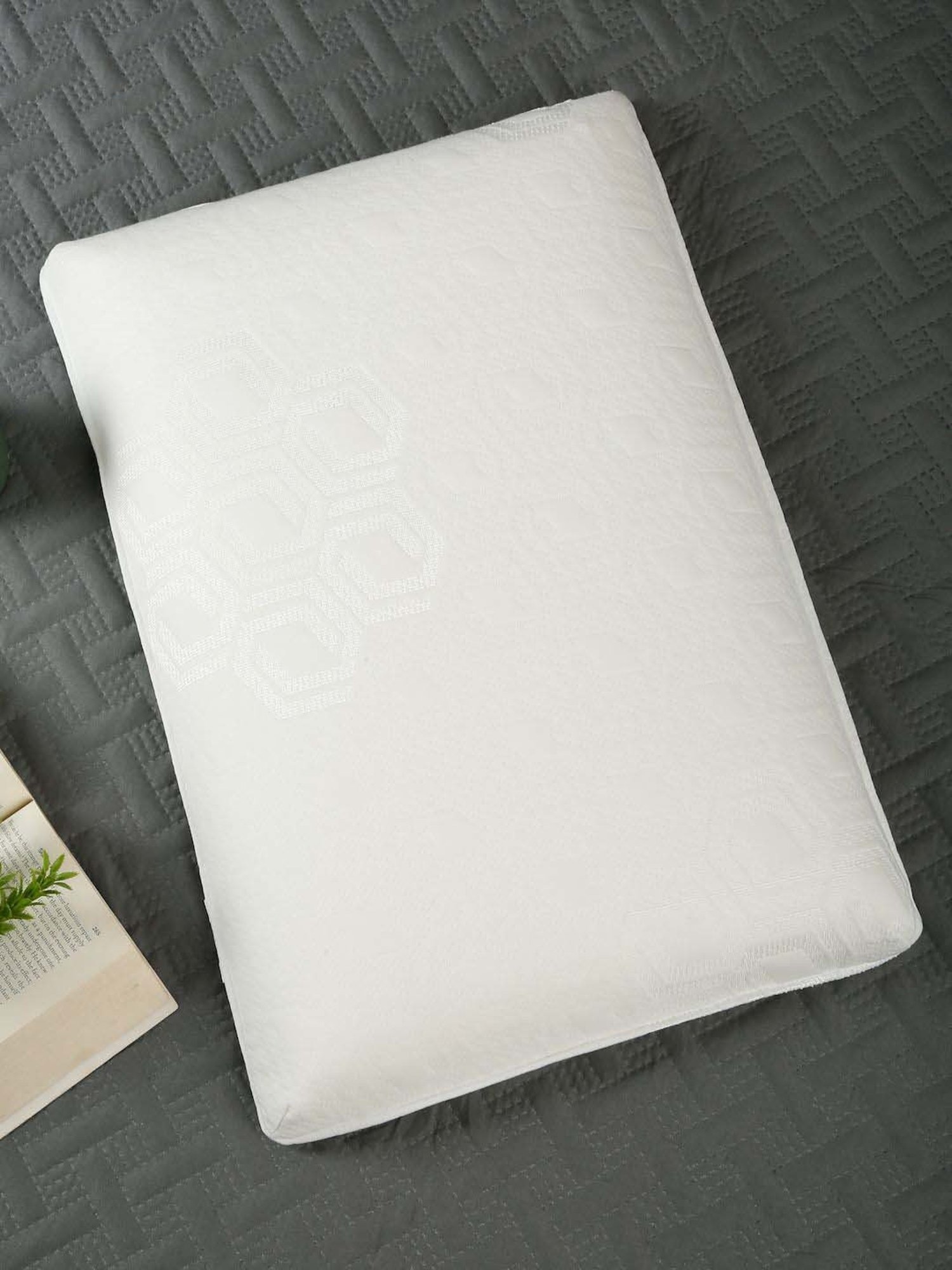 HOSTA HOMES Cream Cotton Bamboo Fabric Memory Foam Medicated Pillow