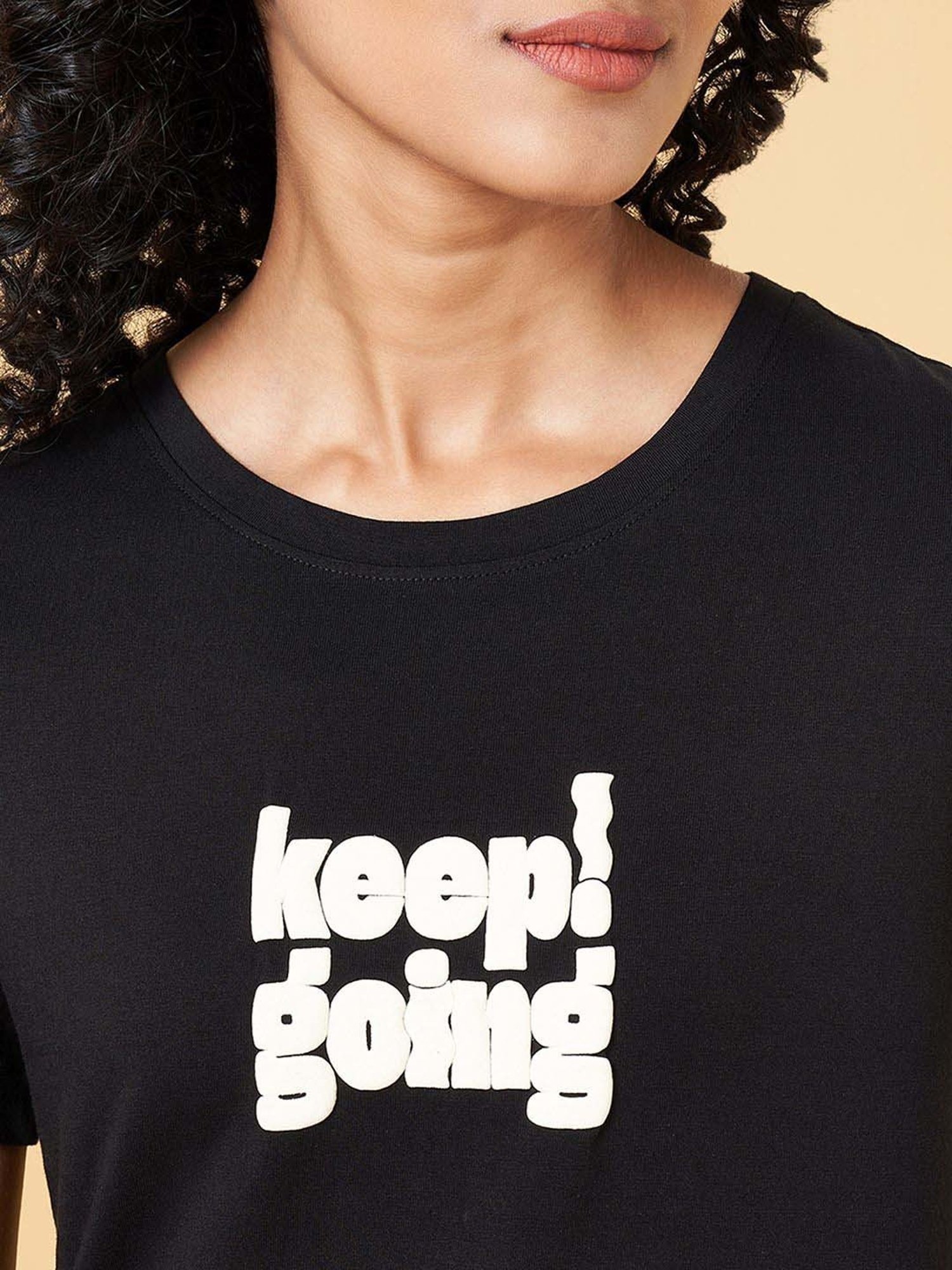 Ajile by Pantaloons Jet Black Cotton Printed T-Shirt