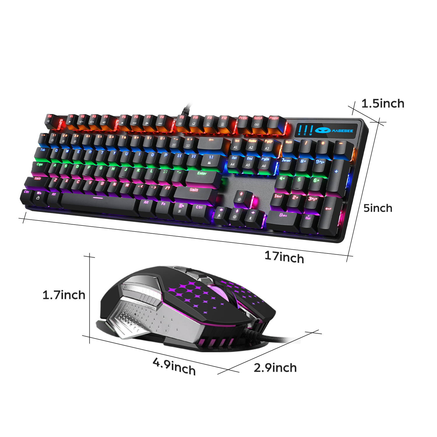Mechanical Gaming Keyboard and Mouse Combo, MageGee MK-Storm 104 Keys Rainbow Backlit Keyboards, Black Switches, 7 Button Mouse Wired for PC Gamer Computer Laptop