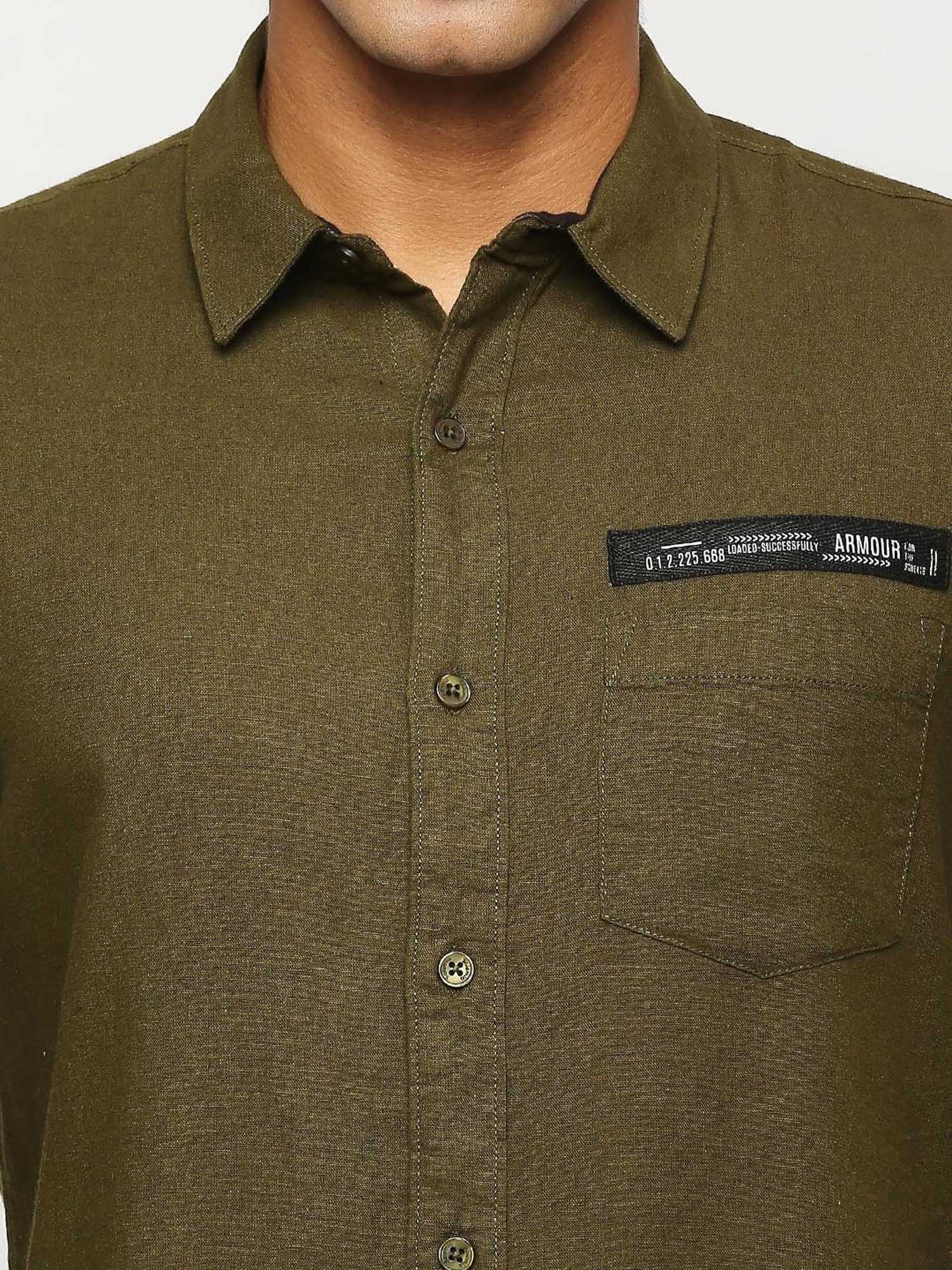 SOLEMIO Olive Slim Fit Cotton Shirt