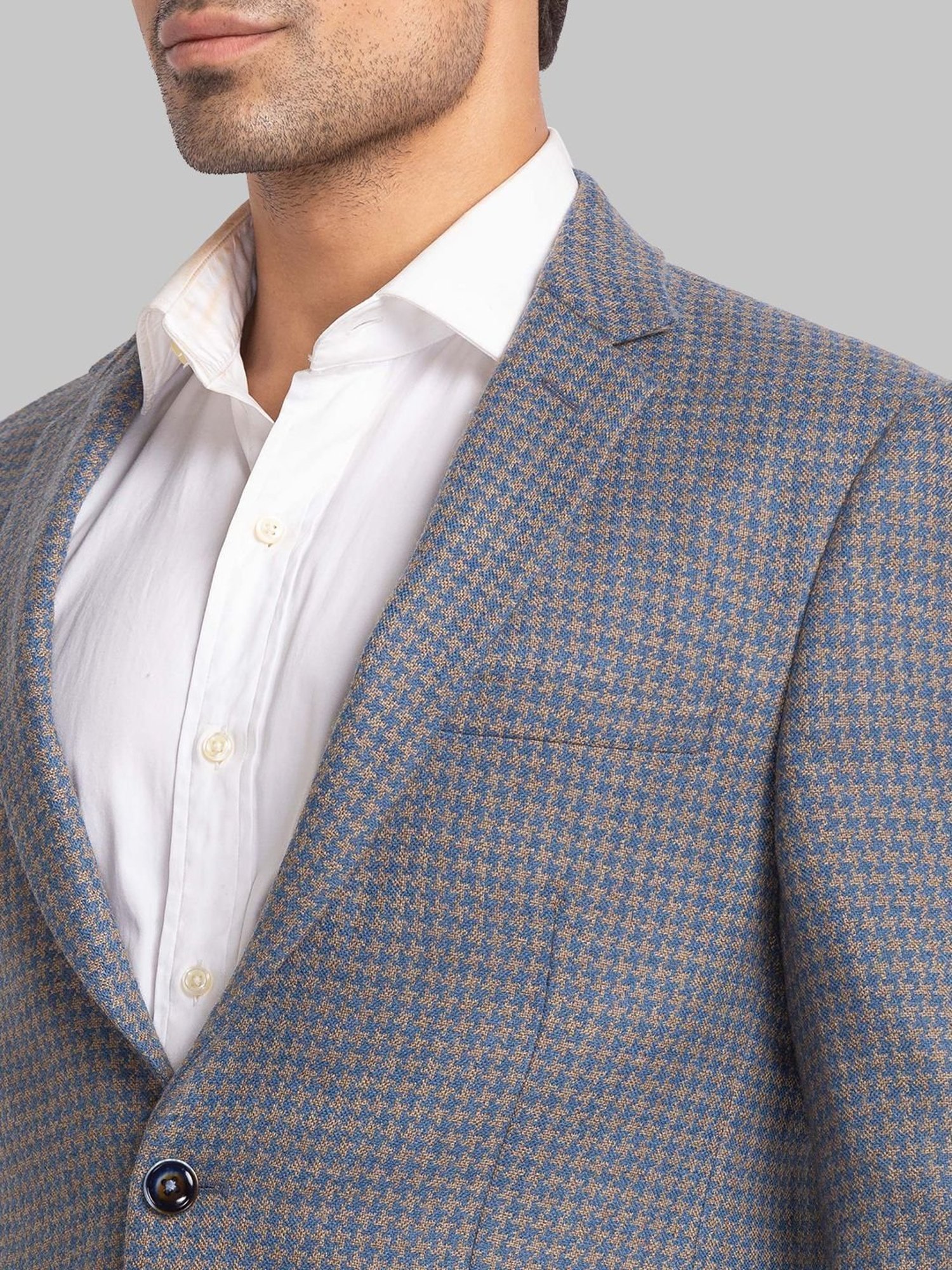 Park Avenue Blue Super Slim Fit Printed Blazer