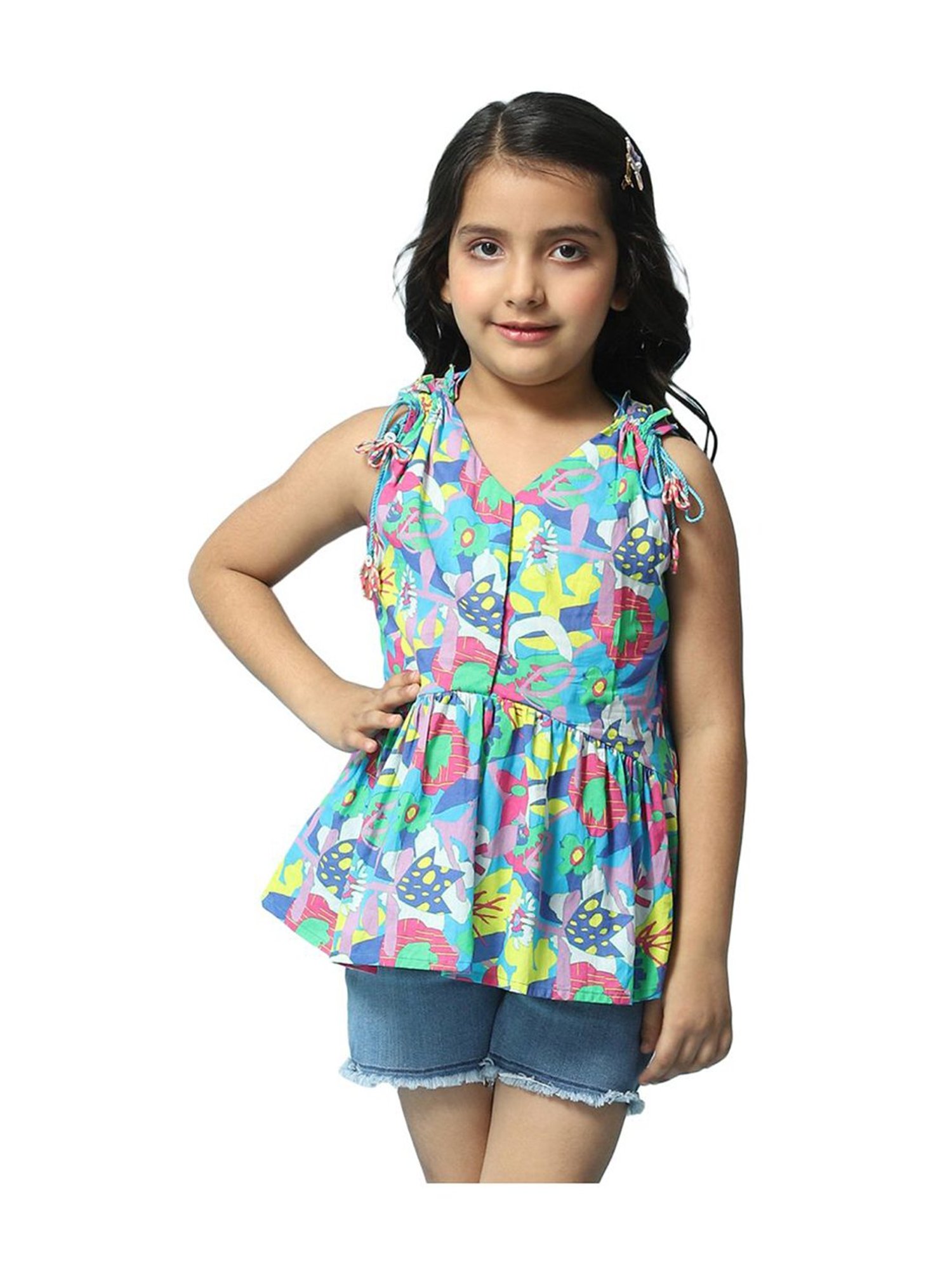 BIBA Girls Multicolor Cotton Printed Top