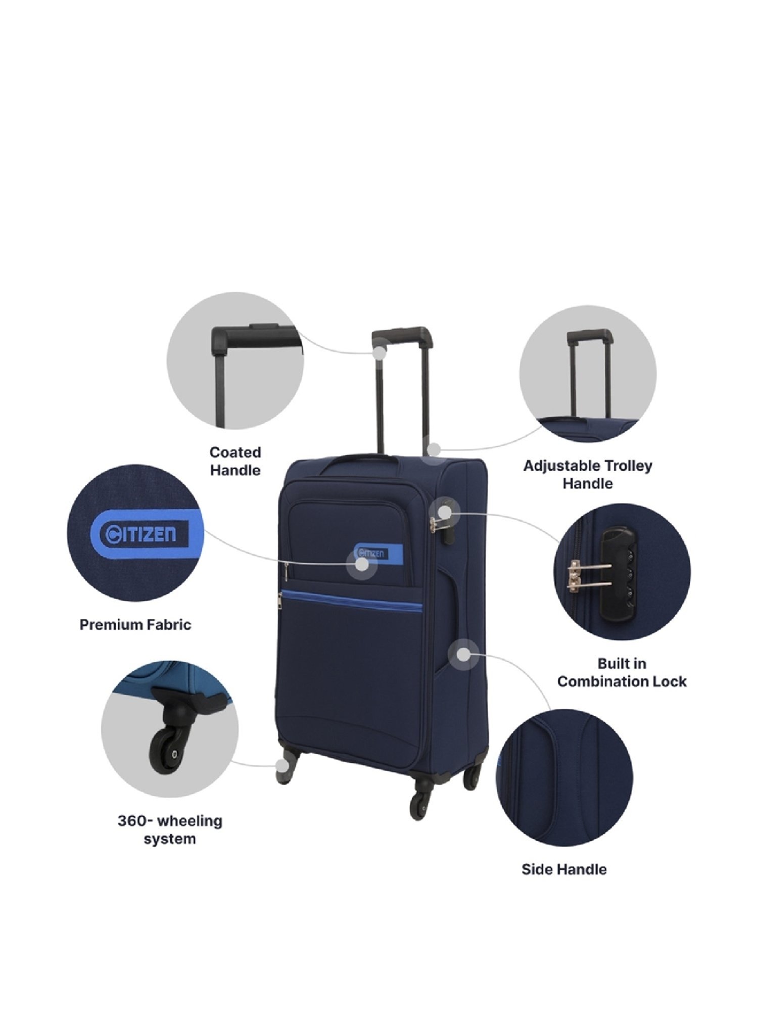 Citizen Journey Pulse Navy Blue Solid Trolley Bag Pack of 3 - 58 Cms, 68 Cms & 78 Cms