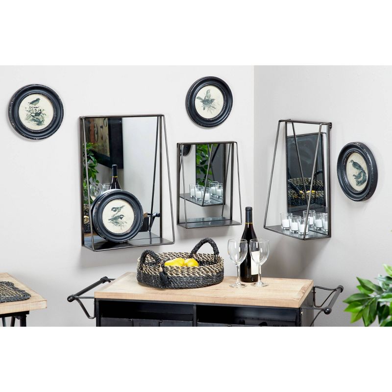 Set of 3 Large industrial Metal Rectangular Wall Mirrors with Shelves Black - Olivia & May