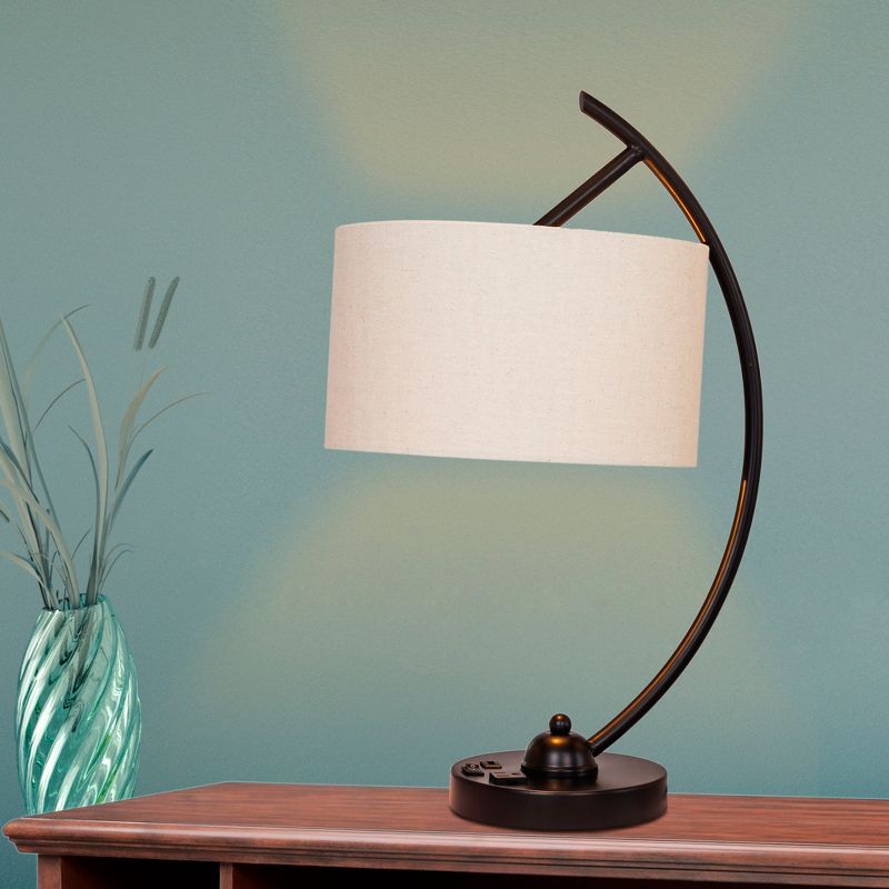 Tech Friendly Arched Task Lamp with 1 Usb & 1 Outlet In Base Black  - Fangio Lighting