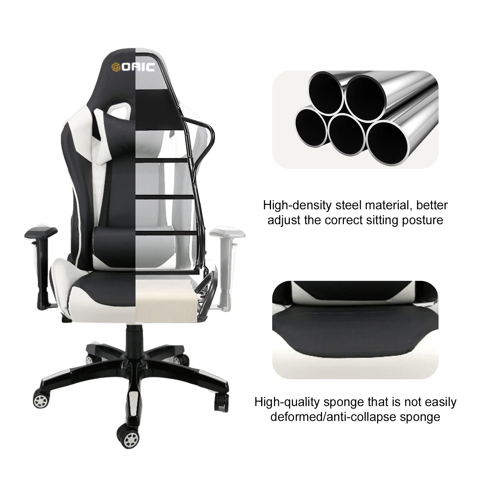 Goaic Gaming Chair Office Desk Chair Ergonomic High Back PC Desk Chair Adjustable 3D Armrests Gamer Chair, Computer Gaming Recliner Chair with Headrest and Lumbar Pillow Support (Black/Bule)