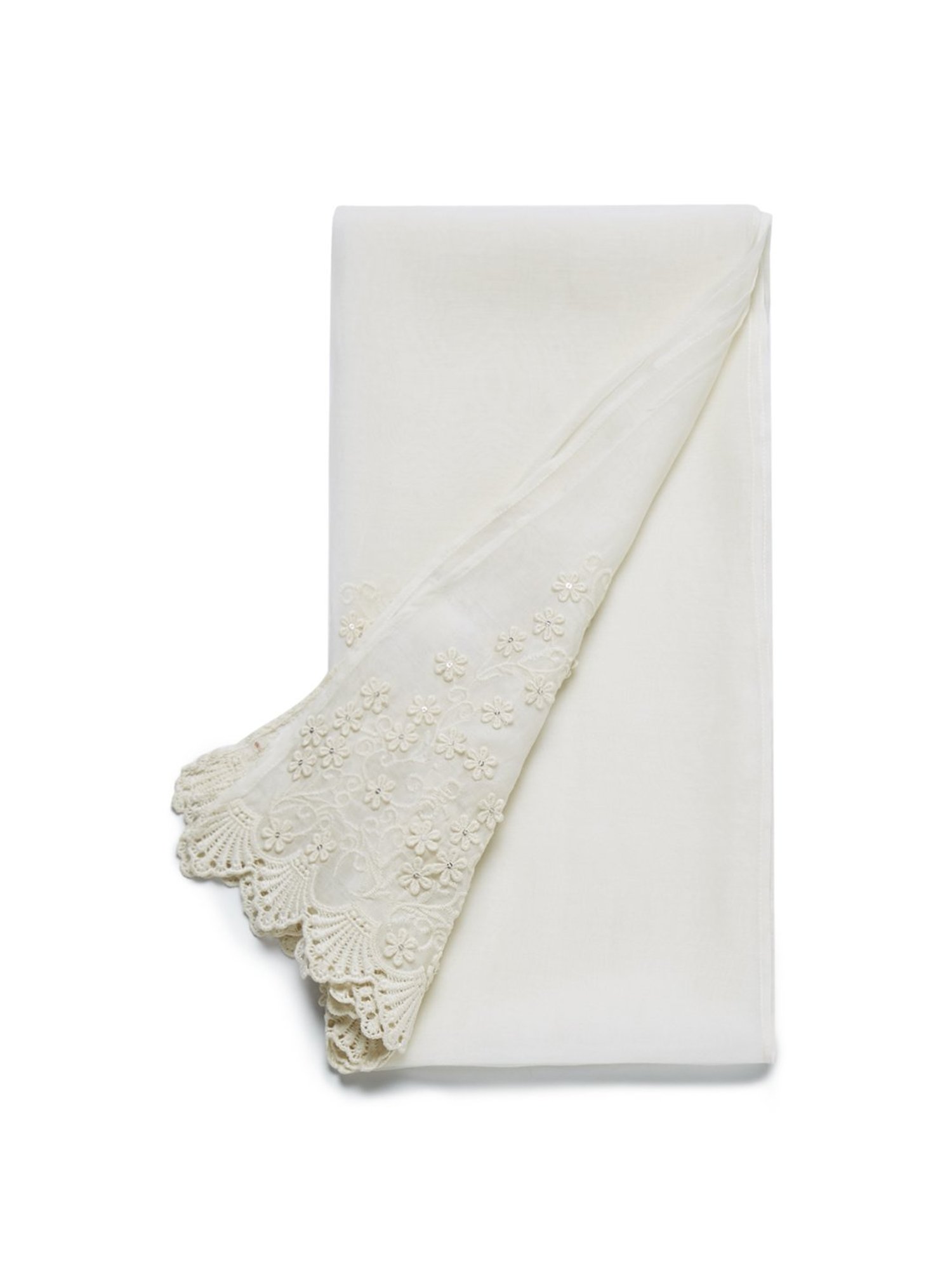 Zuba by Westside Off White Silk Blend Embroidered Stole
