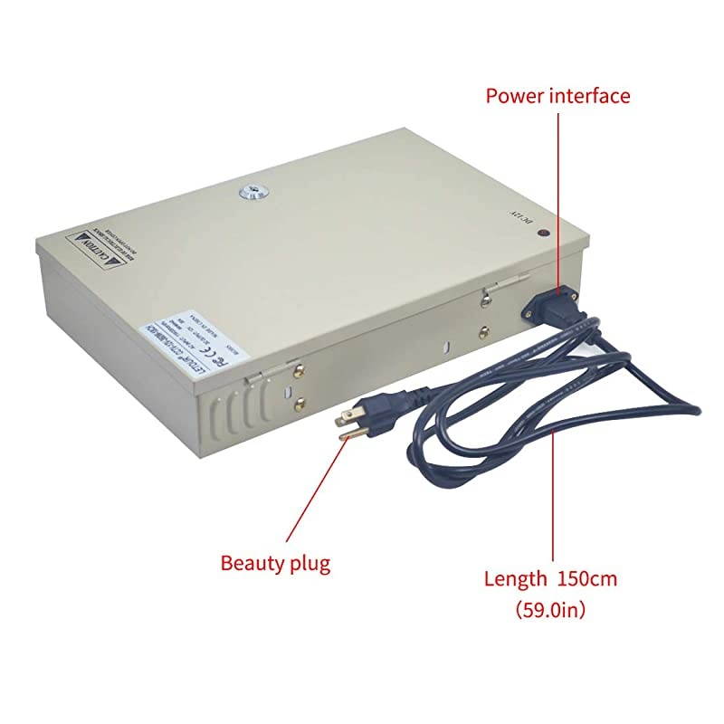 DC Power Supply 9 Channel Port Output 12V 150W CCTV Electrical Box Distributed Power Supply Box with AC Power Line and Key 9CH 125A 150W