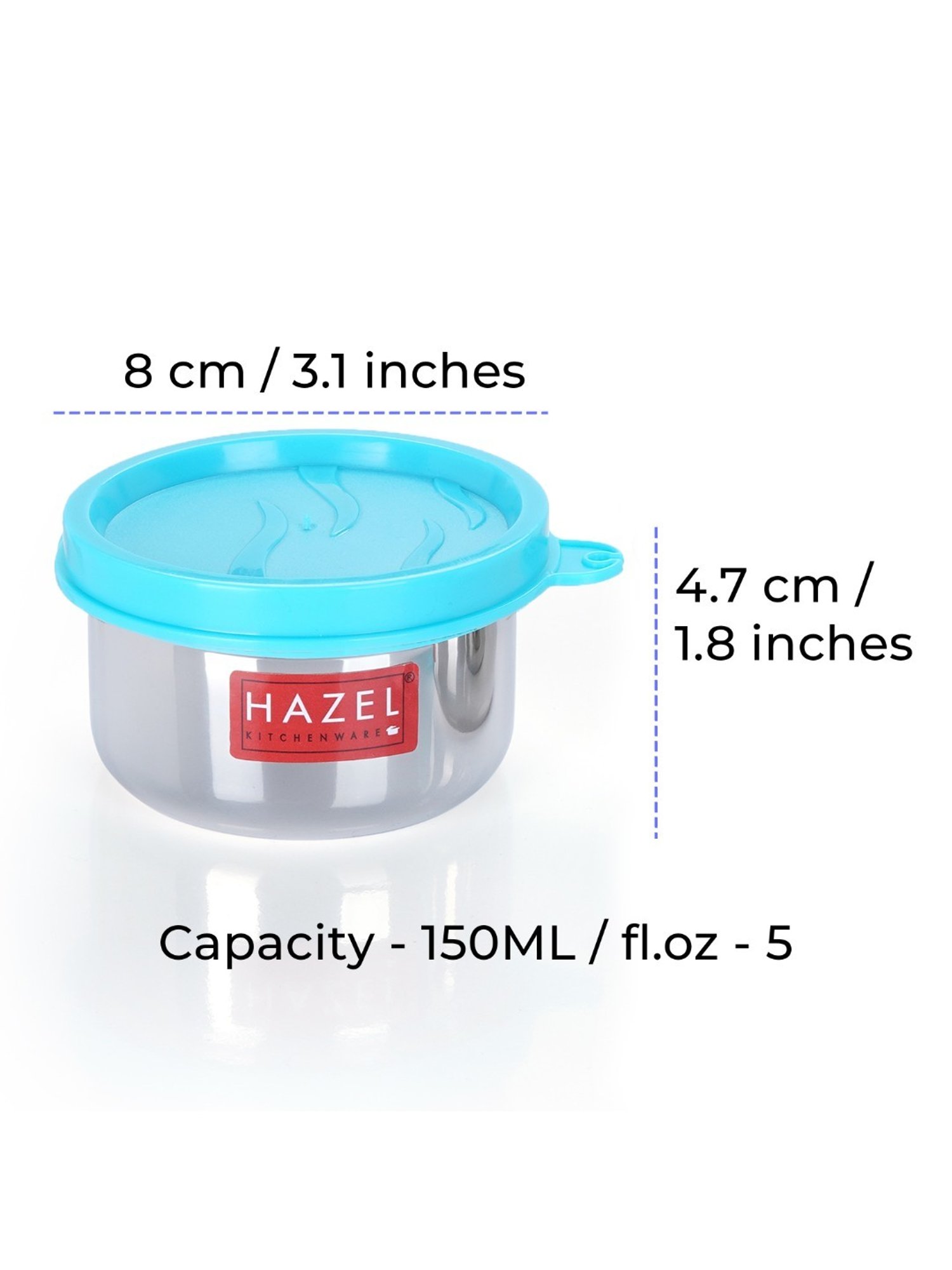 HAZEL Silver Stainless Steel Airtight Kitchen Storage Containers - Set of 2 (150 ML Each)