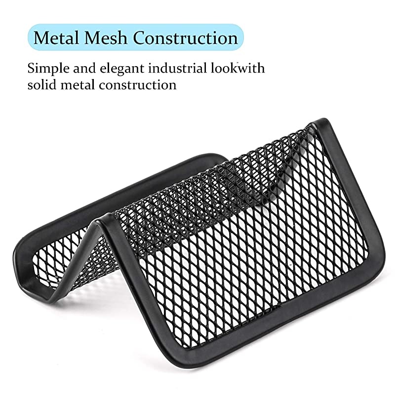 Business Card Holder for Desk Metal Business Card Holders Mesh Business Card Holder Display Desk Business Card Stand Business Card Desk Holder with 50 Business Cards Capacity Black, 2 Pack