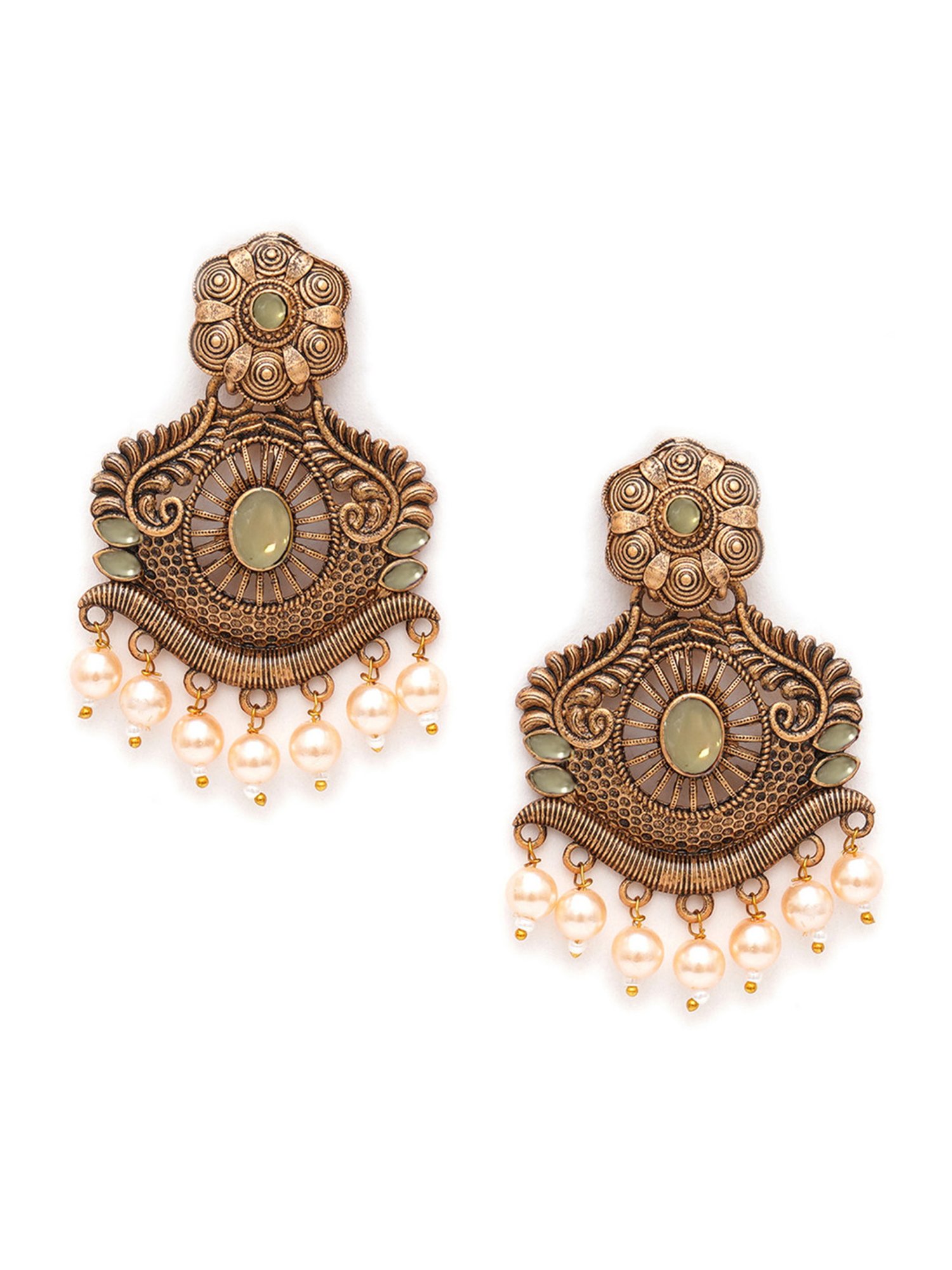 Karatcart Gold-Plated Handcrafted Golden Stone Dangler Earrings