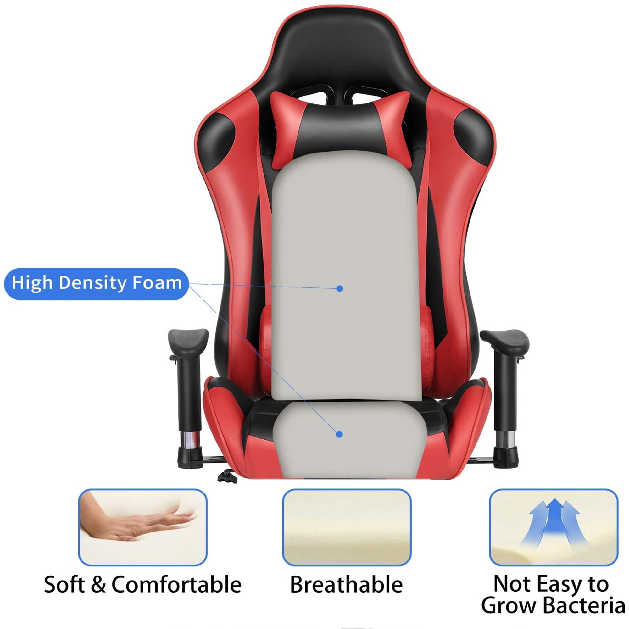 Ergonomic Gaming Chair Racing Chair E-Sports Chair Home Office Chair Computer Game Chair Backrest and Seat Height Adjustable Chair with PU Leather Lumbar Support and Headrest
