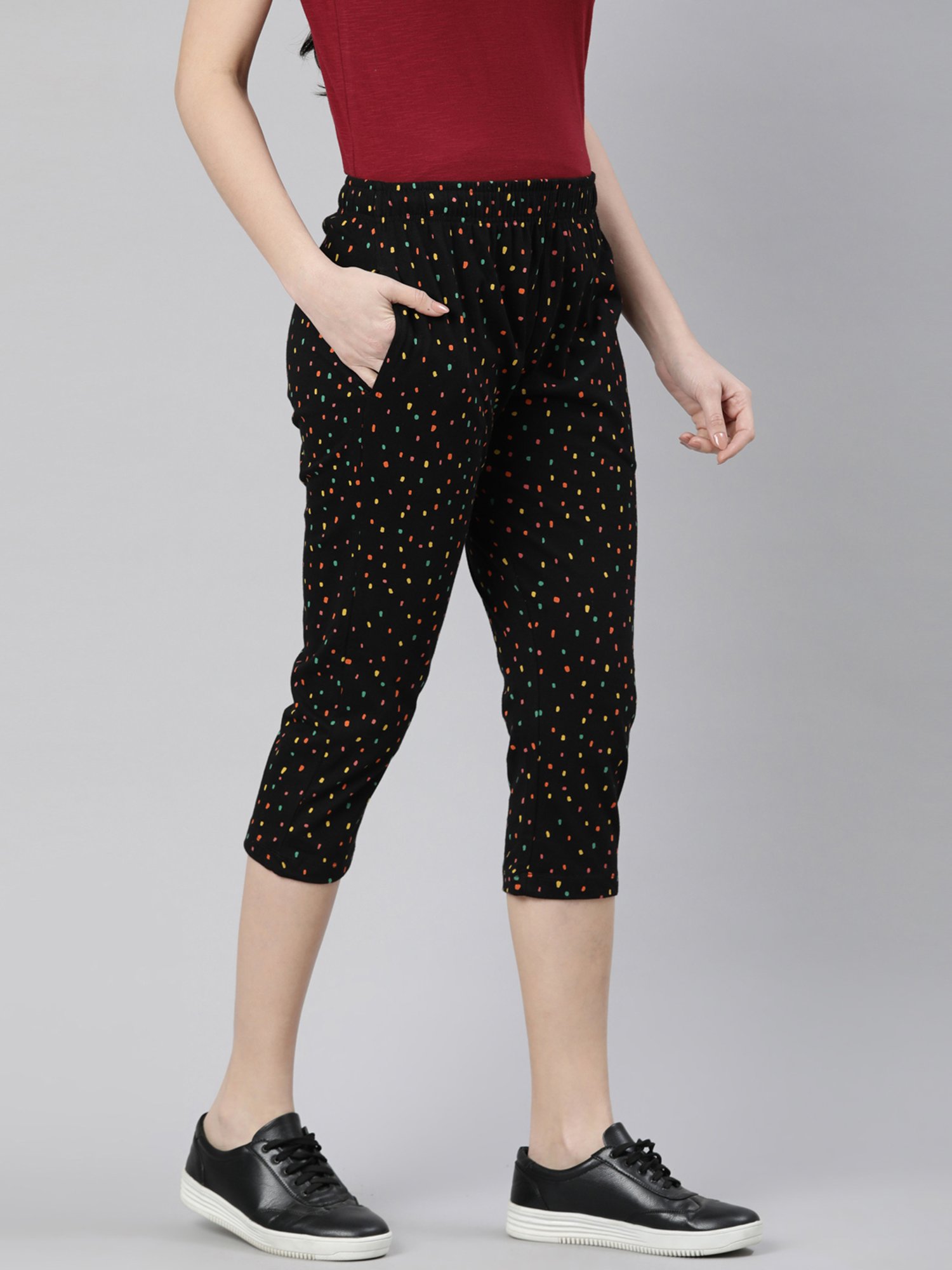 Dixcy Slimz Black Cotton Printed Capris