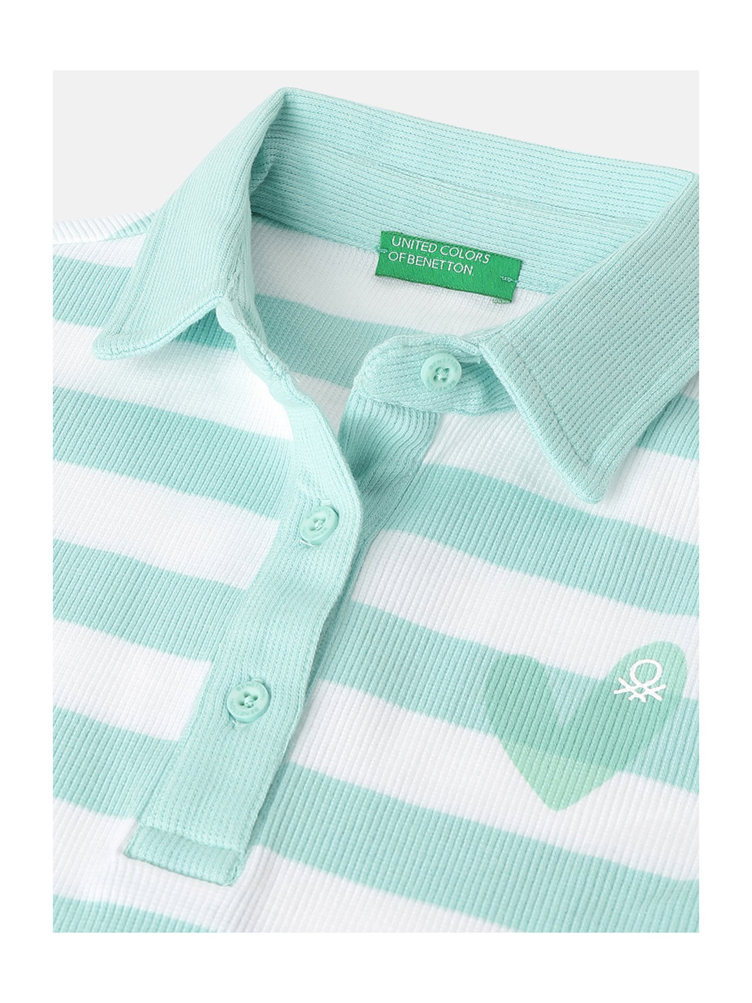 United Colors of Benetton Kids Green & White Striped Polo Dress
