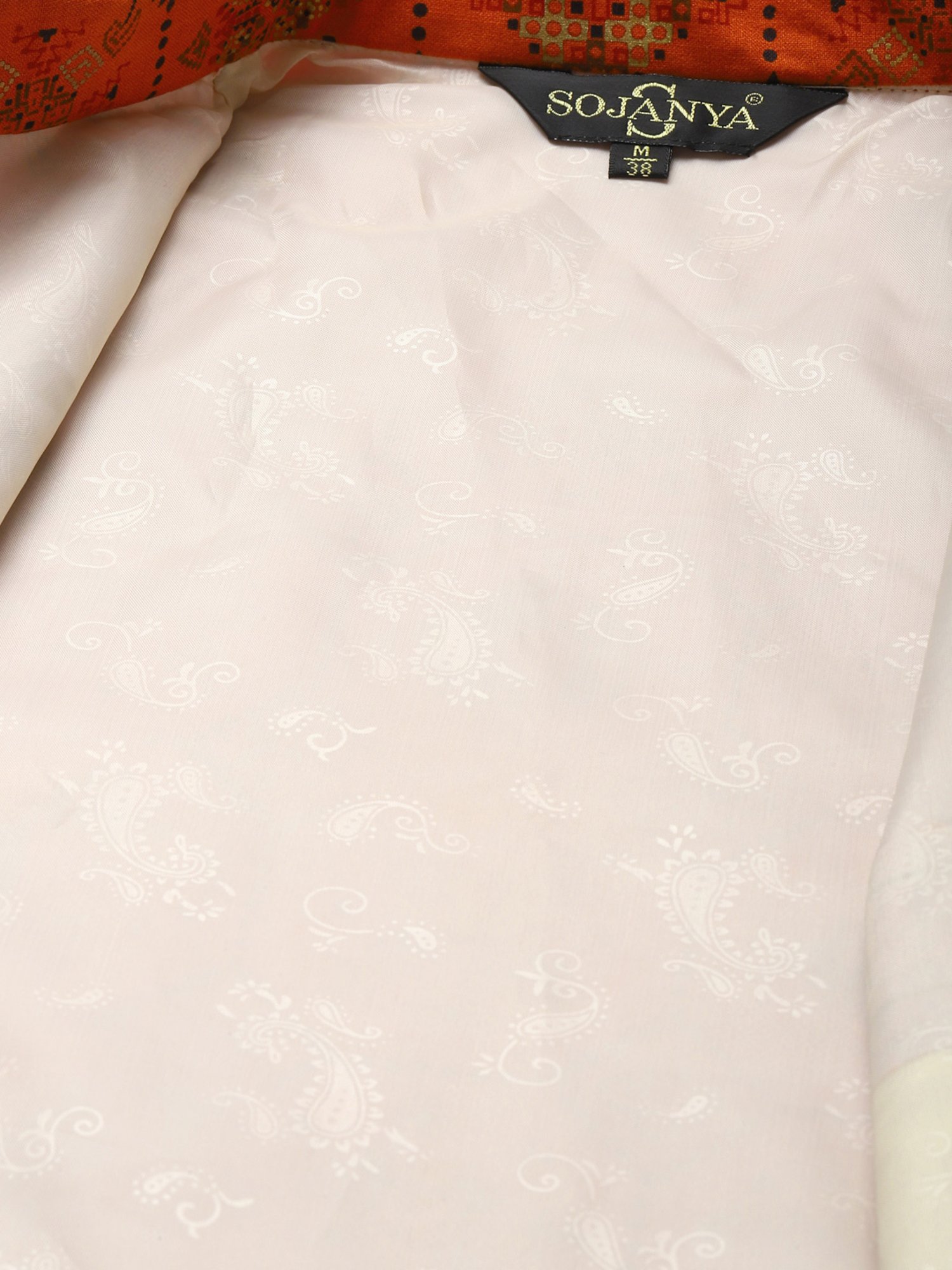 Sojanya Orange Cotton Linen Regular Fit Self Pattern Nehru Jacket