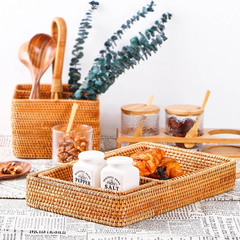 Woven Storage Basket Woven Storage Basket Handmade Rattan Snacks Storage Basket-S