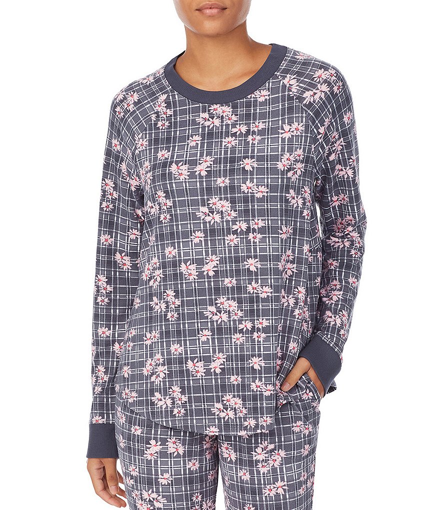 Kensie Plaid & Floral Print Jersey Knit Sleep Top